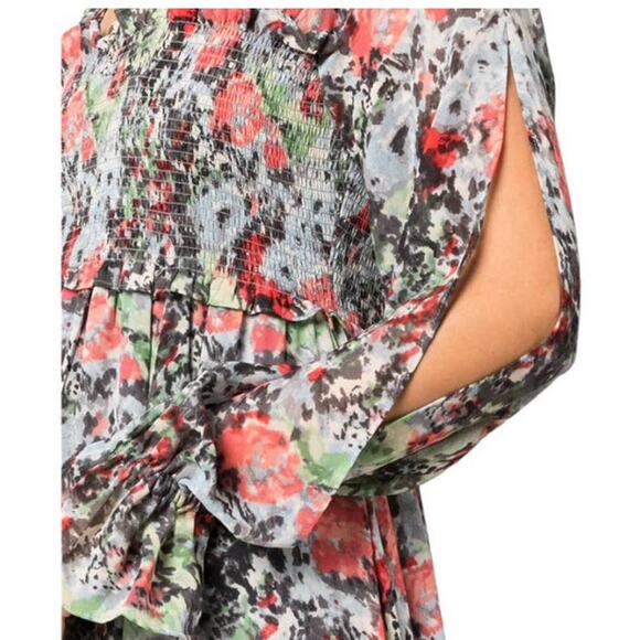 Cinq à Sept NWT Leigh Floral Print Ruffle Maxi Dress Size 2 Smocked Slit Sleeve - Picture 2 of 12